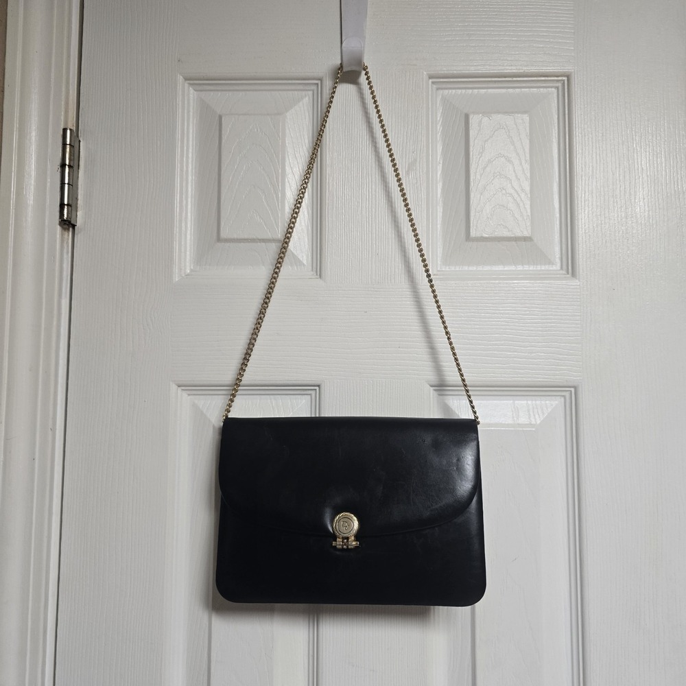 Auth Christian Dior Gold Hardware Leather Black Chain Shoulder Bag NS060245